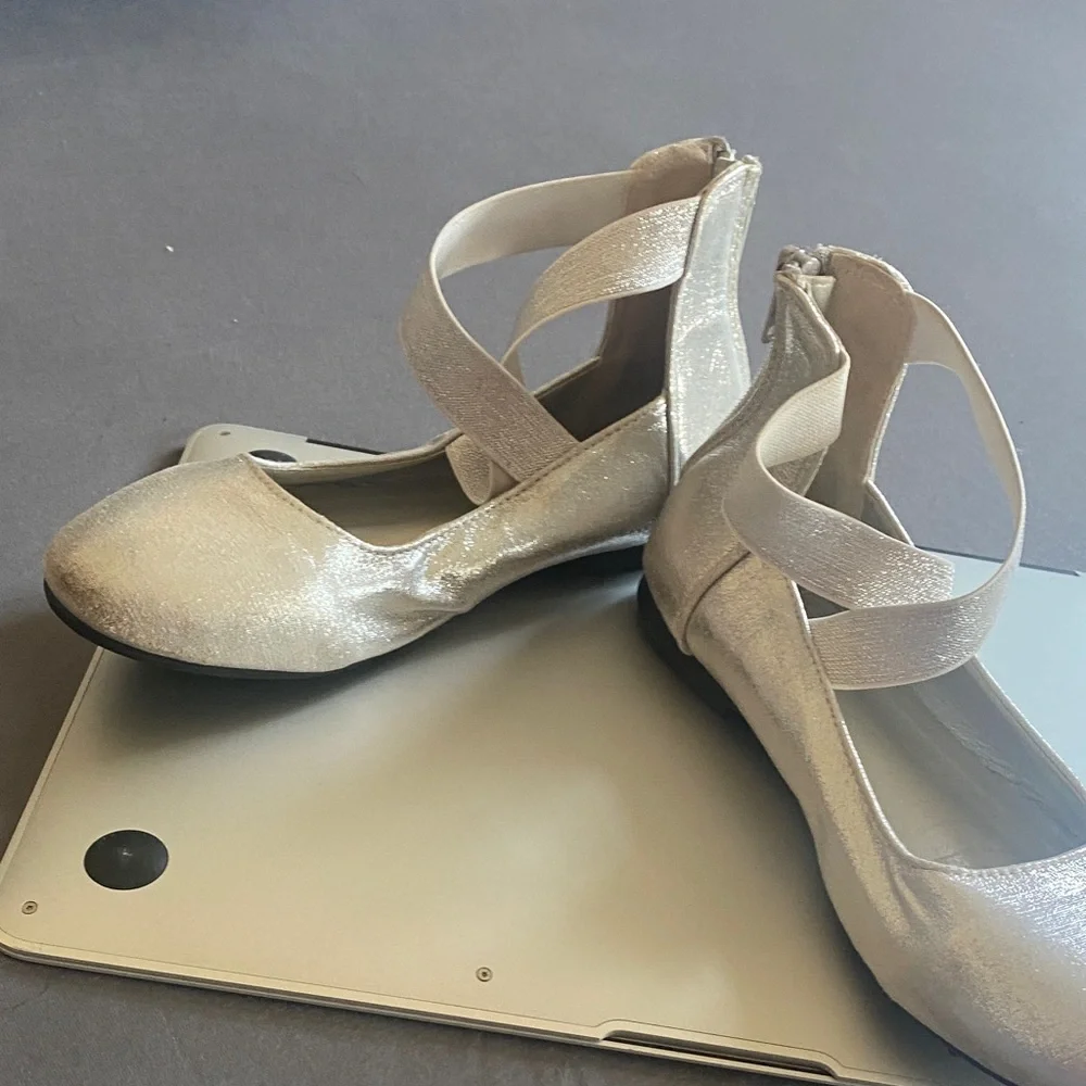Silver Ballet Flats with Straps